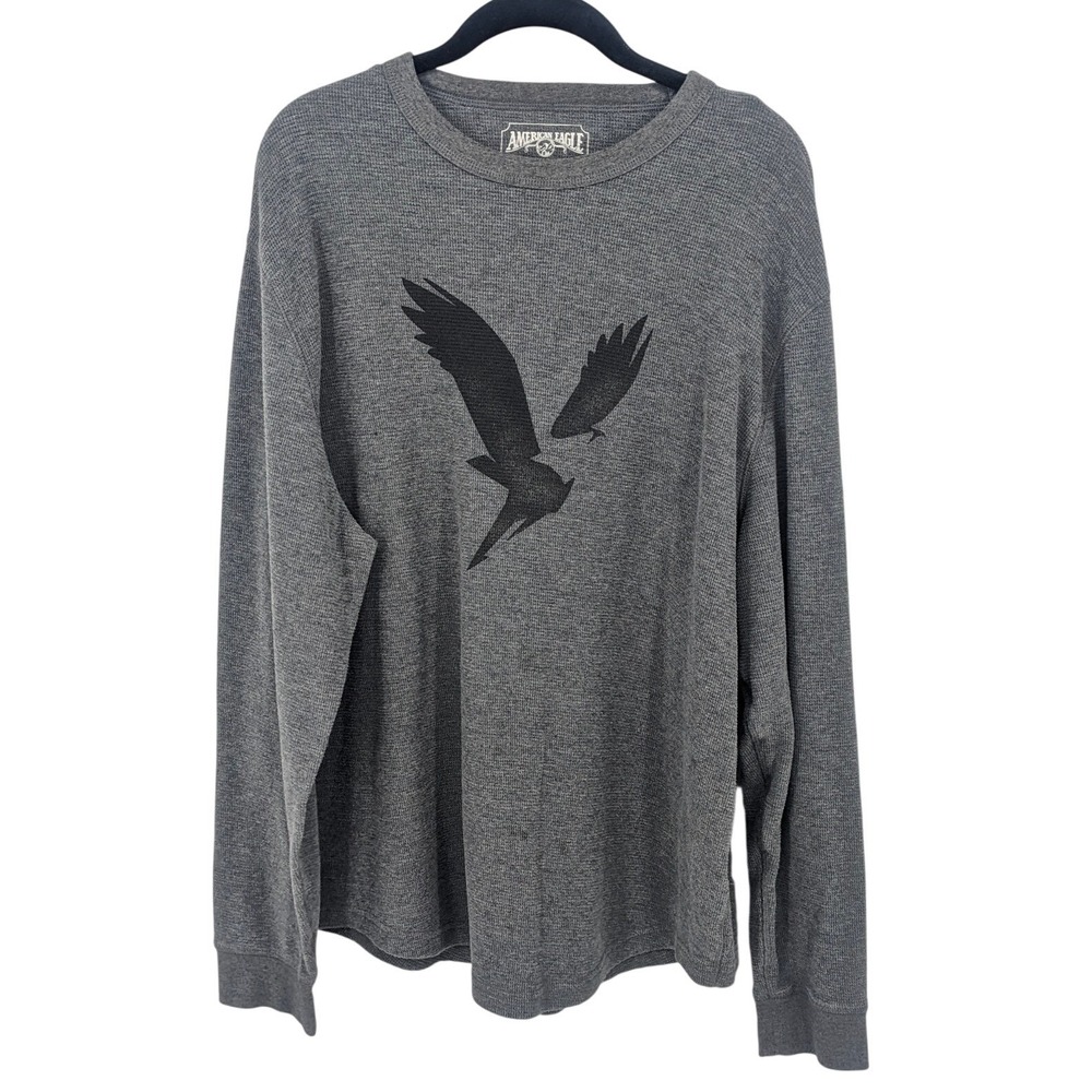 American Eagle Thermal Mens‎ XL Gray Long Sleeve T-Shirt Logo Y2K 90s Casual
